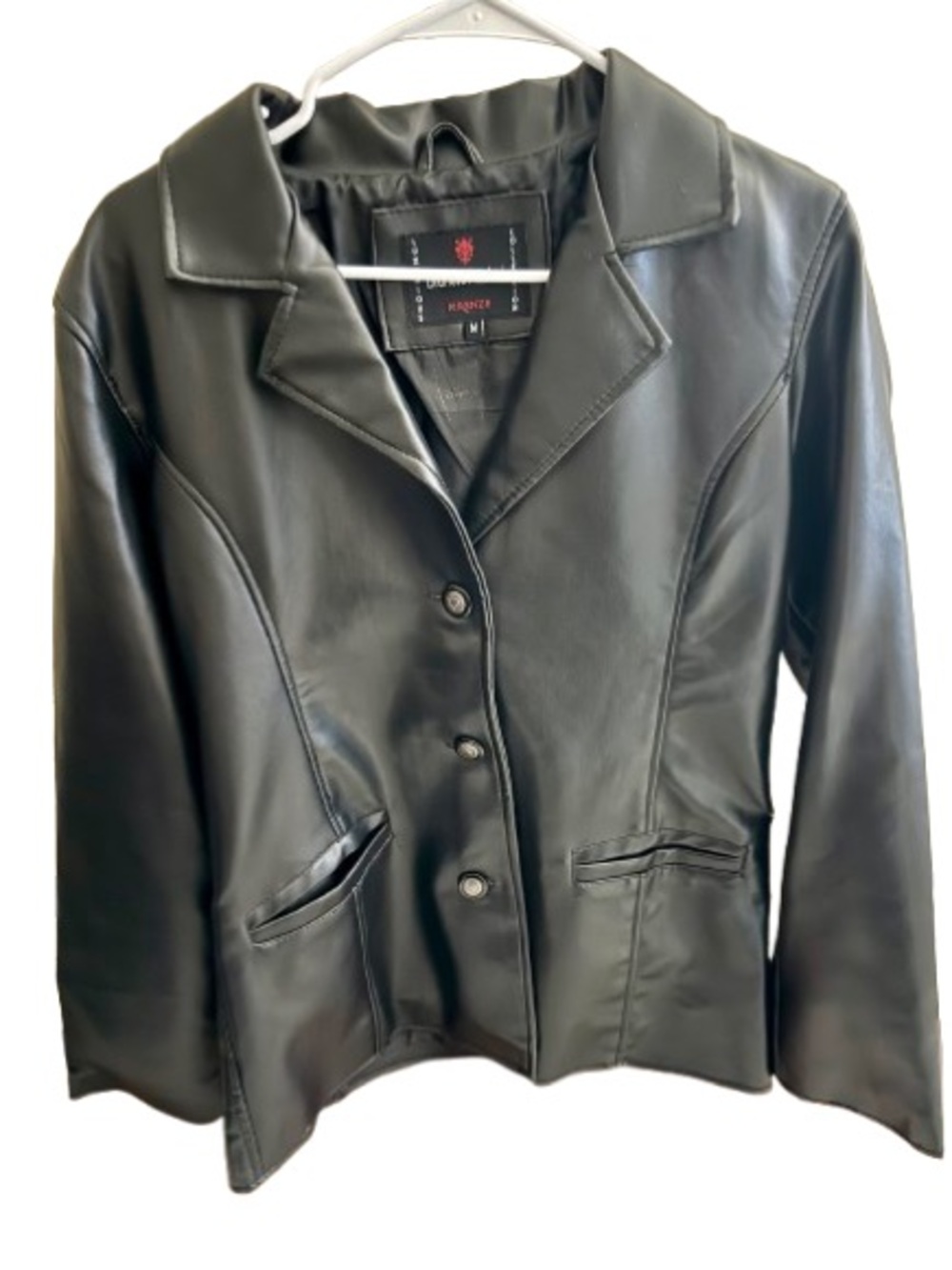 Black Faux Leather Women's Blazer Jacket - M